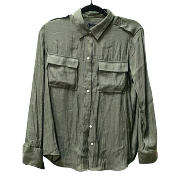 Banana Republic Roll Tab Long Sleeve Collared Dark Olive Rayon Shirt Size P/M - Picture 3 of 4